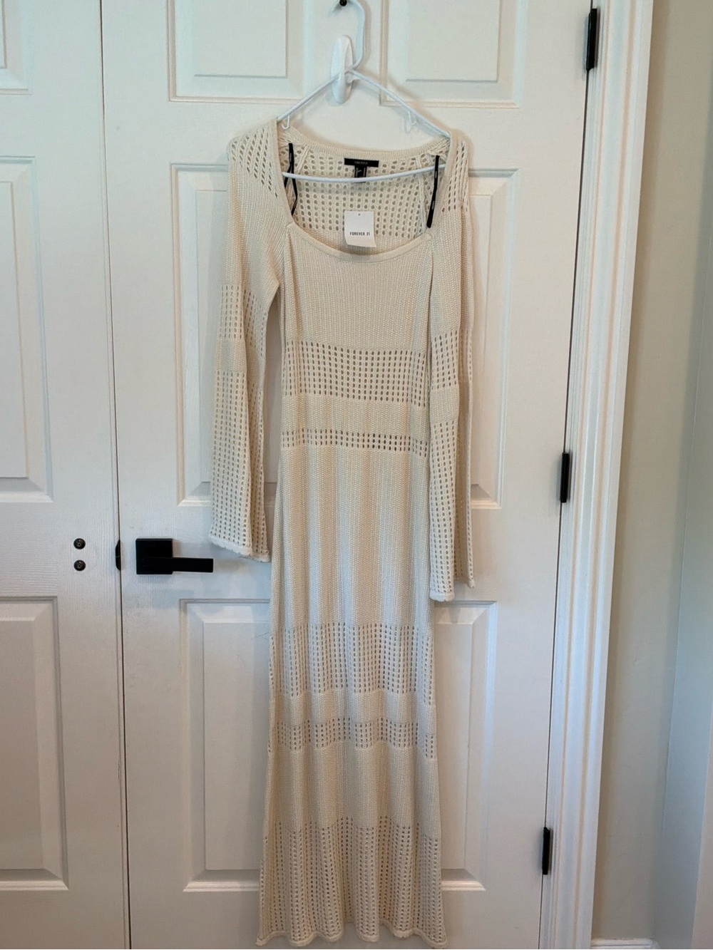 Forever 21 Cream Open-Knit Long Sleeve Maxi Dress